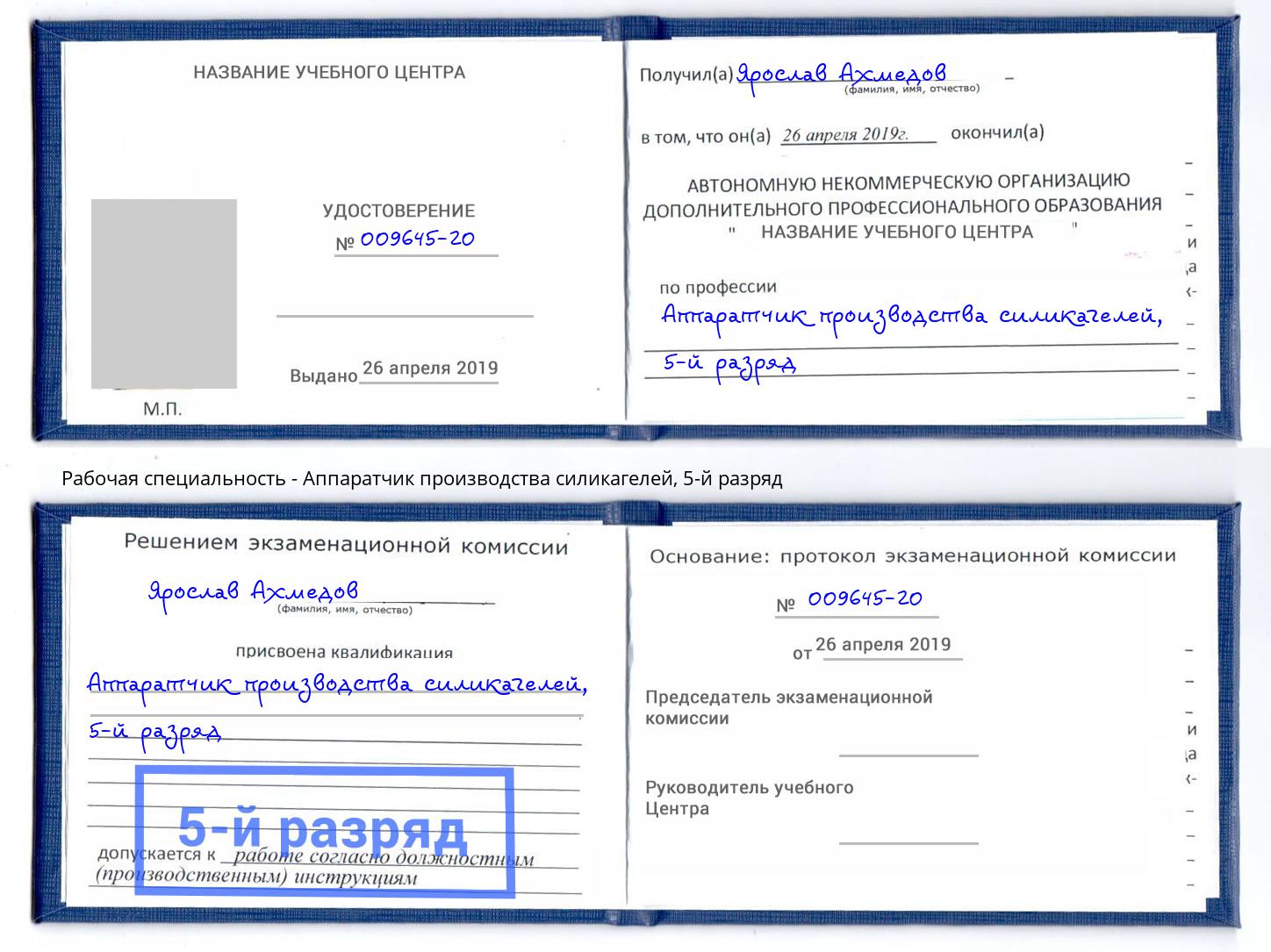 корочка 5-й разряд Аппаратчик производства силикагелей Оренбург