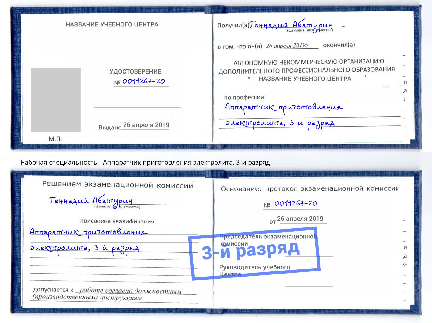 корочка 3-й разряд Аппаратчик приготовления электролита Оренбург