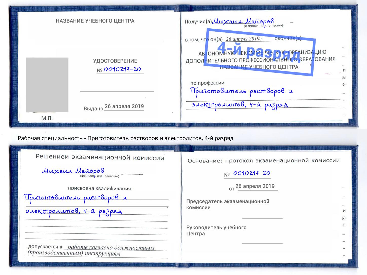 корочка 4-й разряд Приготовитель растворов и электролитов Оренбург