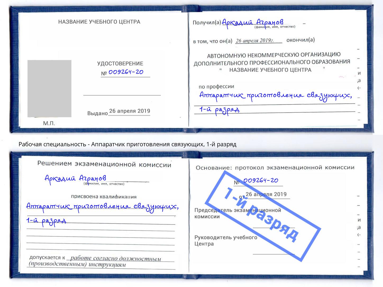 корочка 1-й разряд Аппаратчик приготовления связующих Оренбург