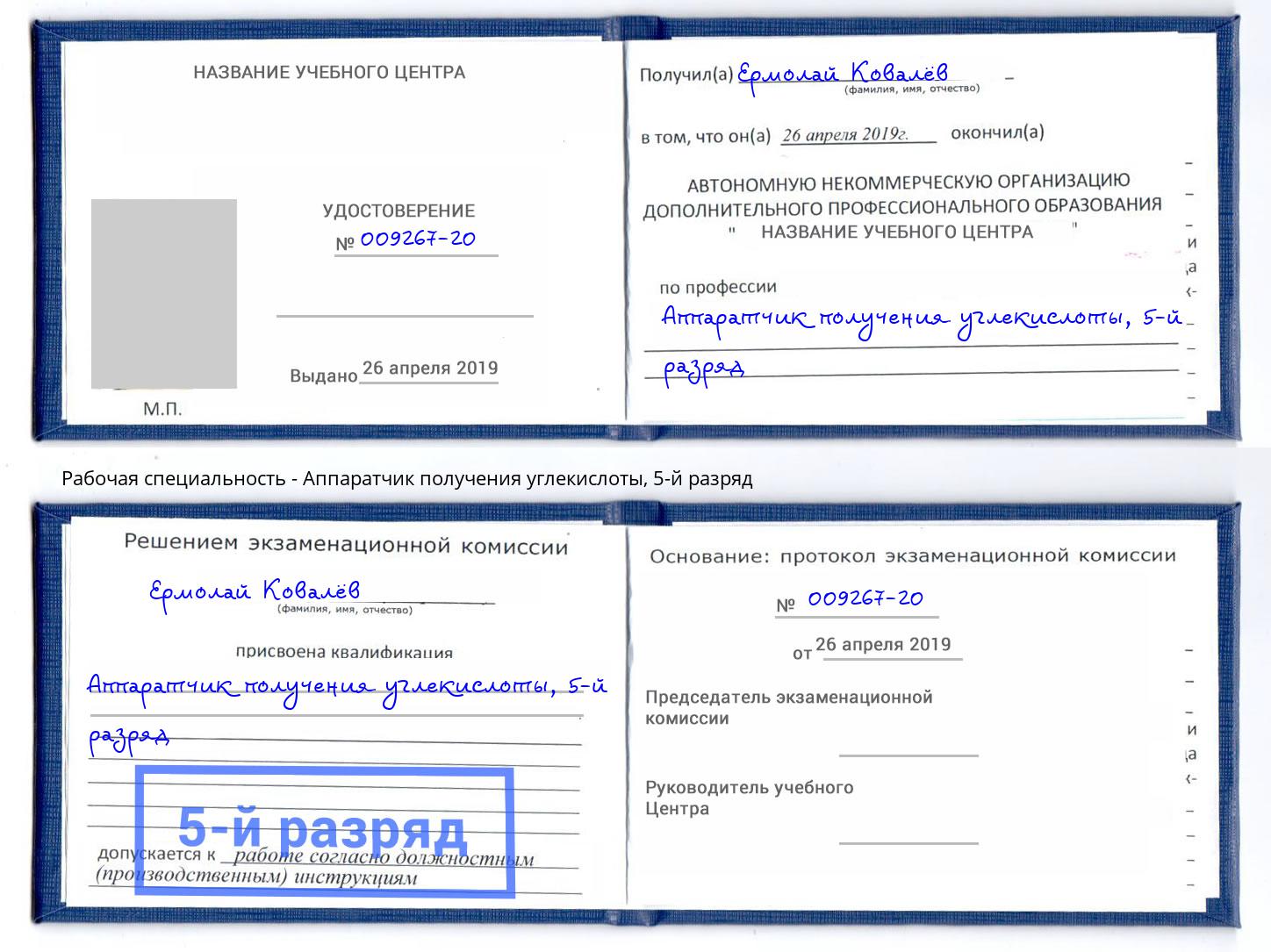 корочка 5-й разряд Аппаратчик получения углекислоты Оренбург