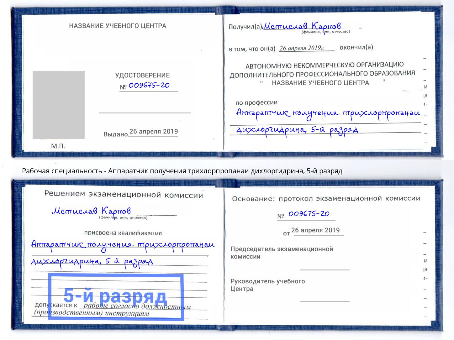 корочка 5-й разряд Аппаратчик получения трихлорпропанаи дихлоргидрина Оренбург